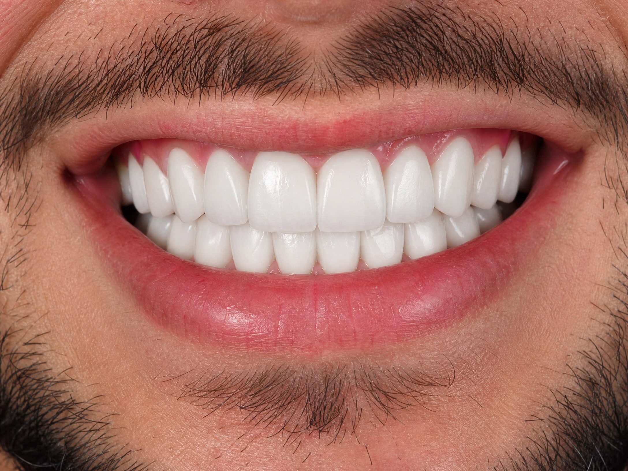 Patient smile after porcelain veneers and whitening