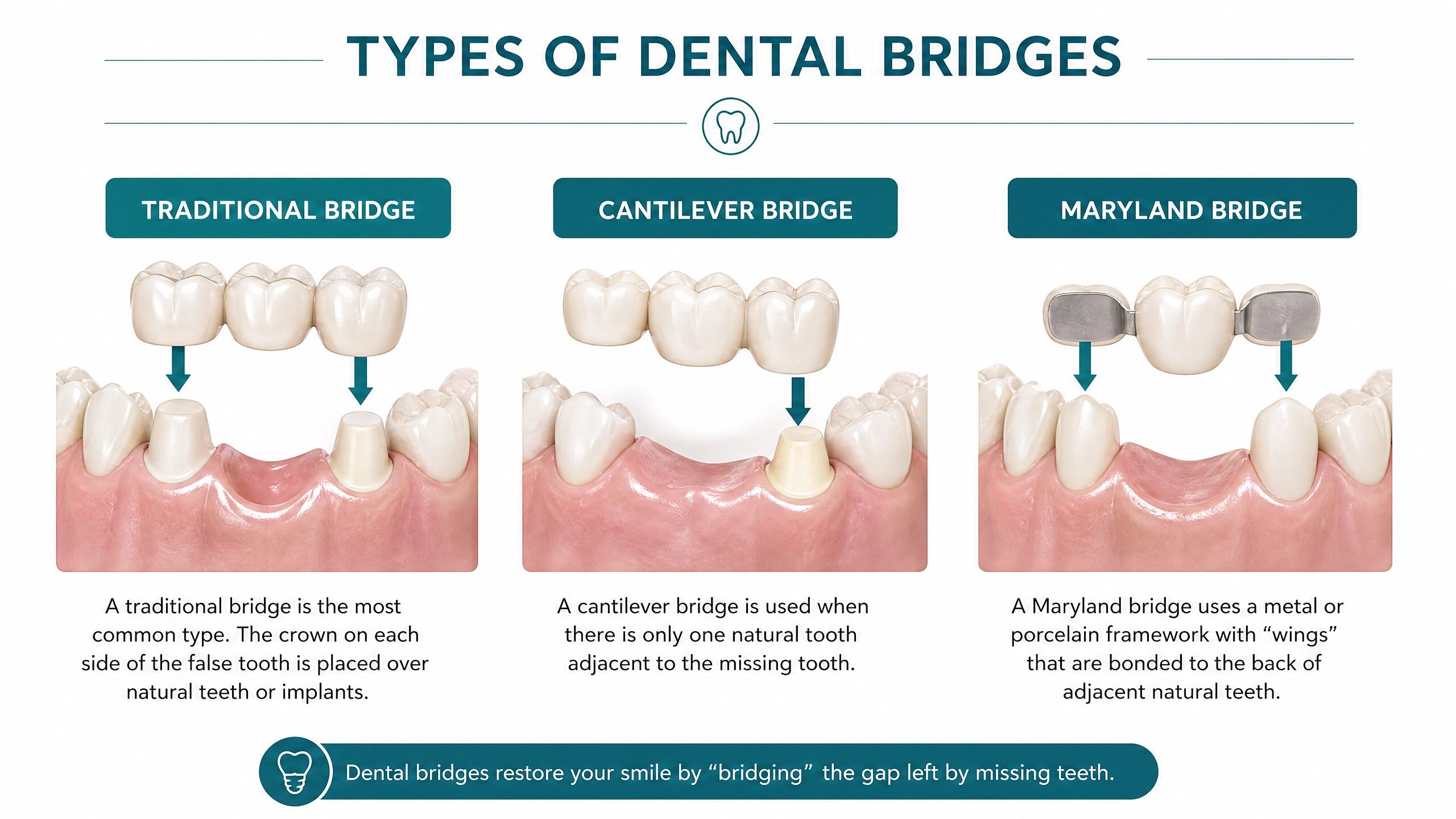 Types of dental bridges diagram at Anderson Smile Center Cincinnati Ohio