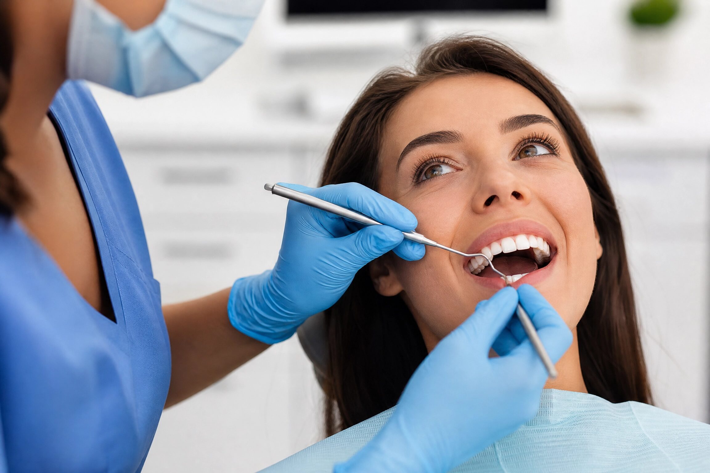 Dental hygienist performing a gentle teeth cleaning procedure
