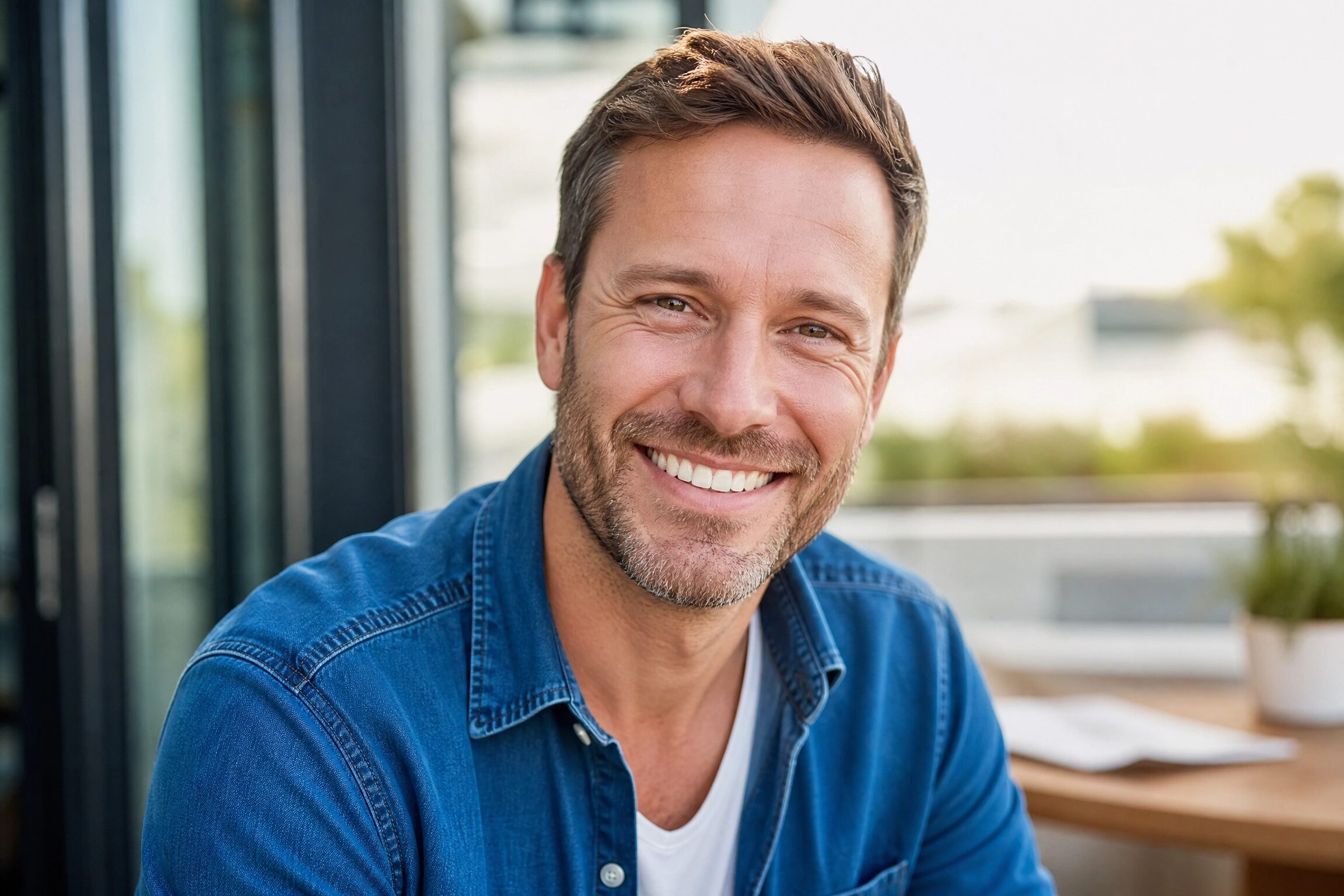 Confident man with straight smile after Invisalign treatment at Anderson Smile Center in Anderson Township Cincinnati