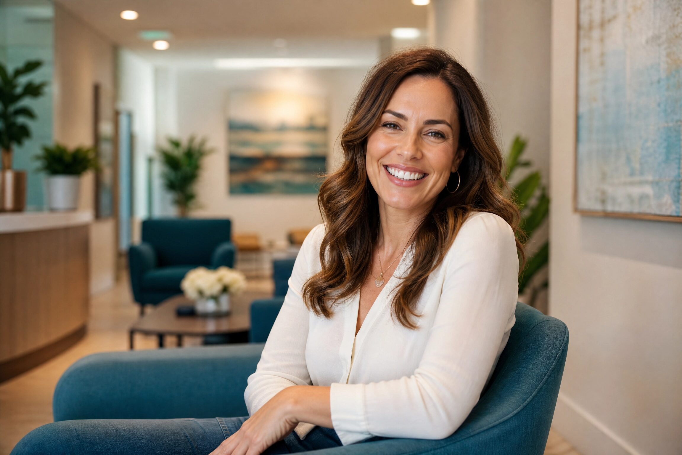 Confident patient with beautiful smile after porcelain veneers at Anderson Smile Center