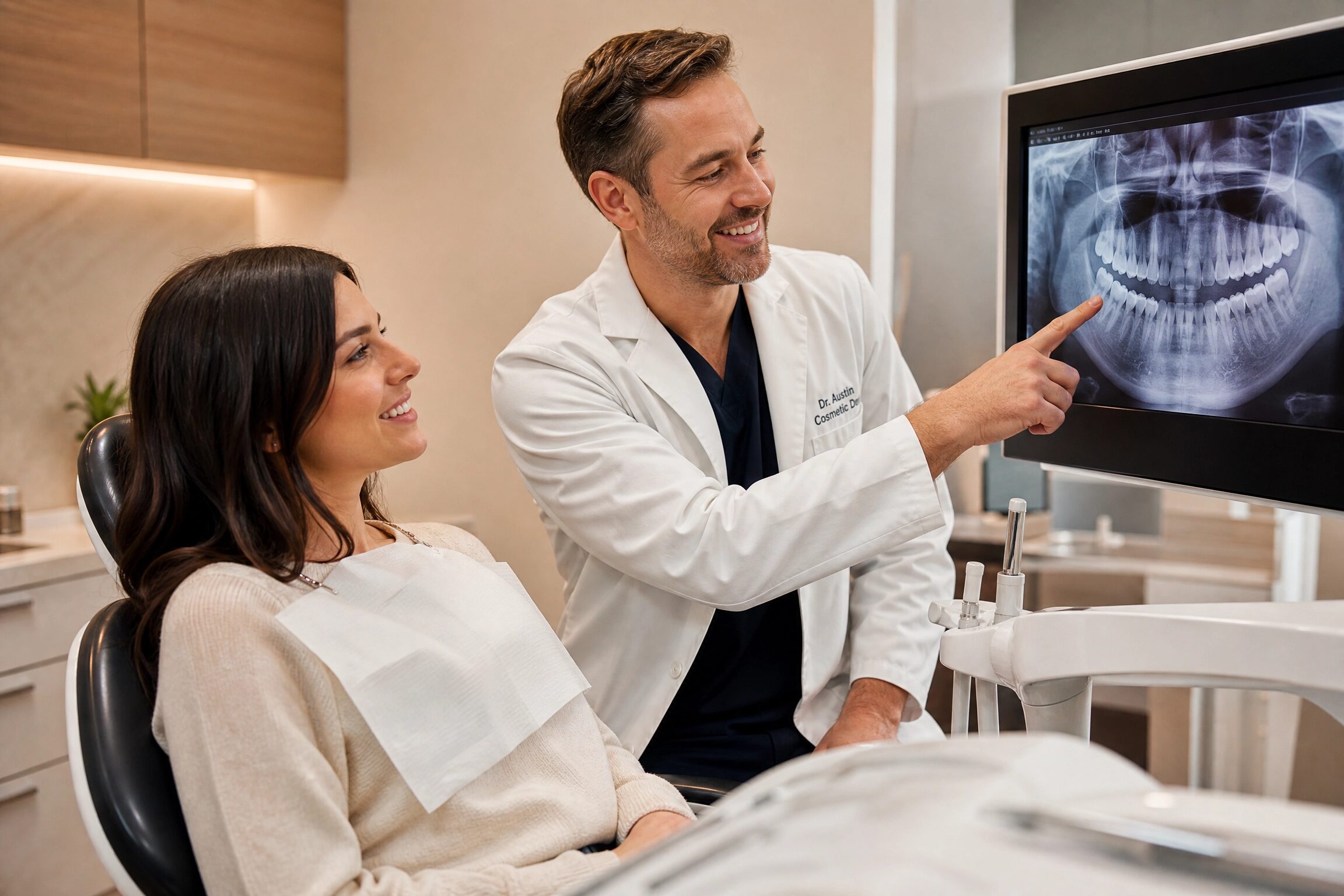 Dentist reviewing dental bridge options with patient at Anderson Smile Center Cincinnati