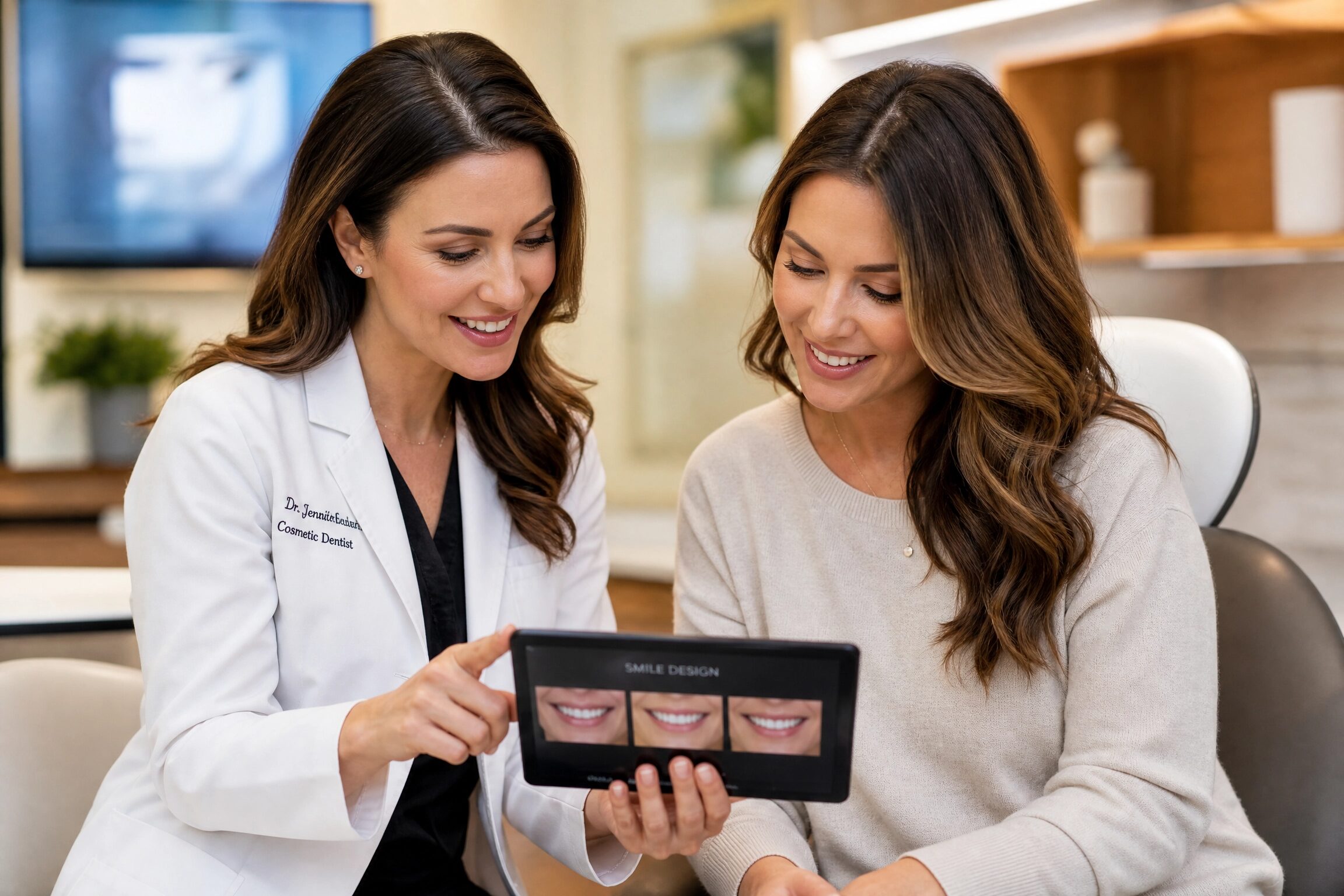 Smile design consultation with dentist showing veneer options at Anderson Smile Center