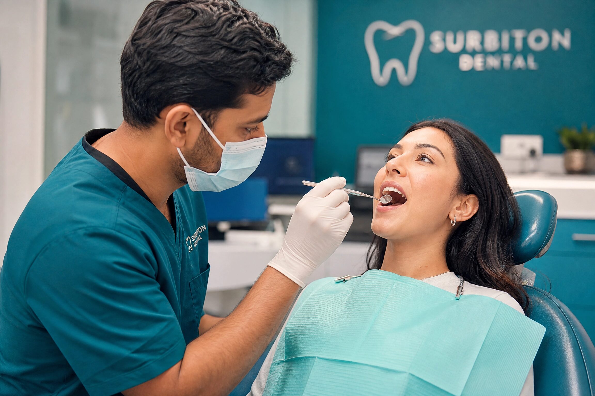 Dentist gently examining a patient during an emergency dental visit