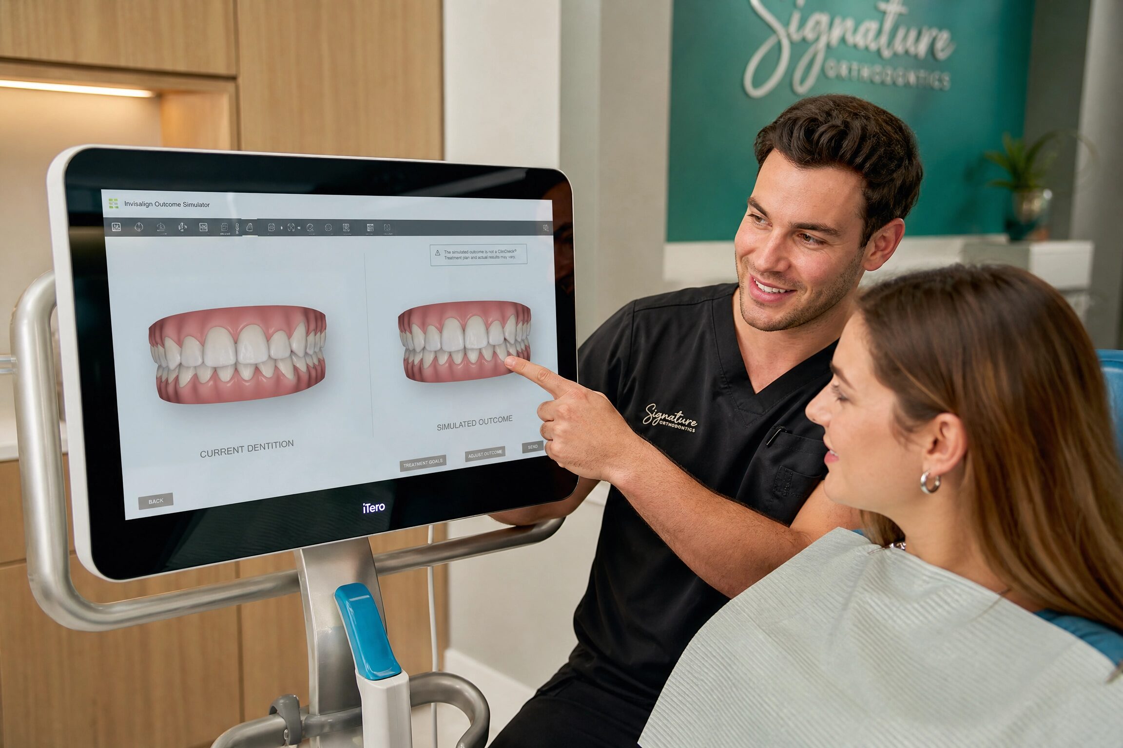 Dentist showing patient a digital Invisalign smile preview on iTero monitor at Anderson Smile Center Cincinnati